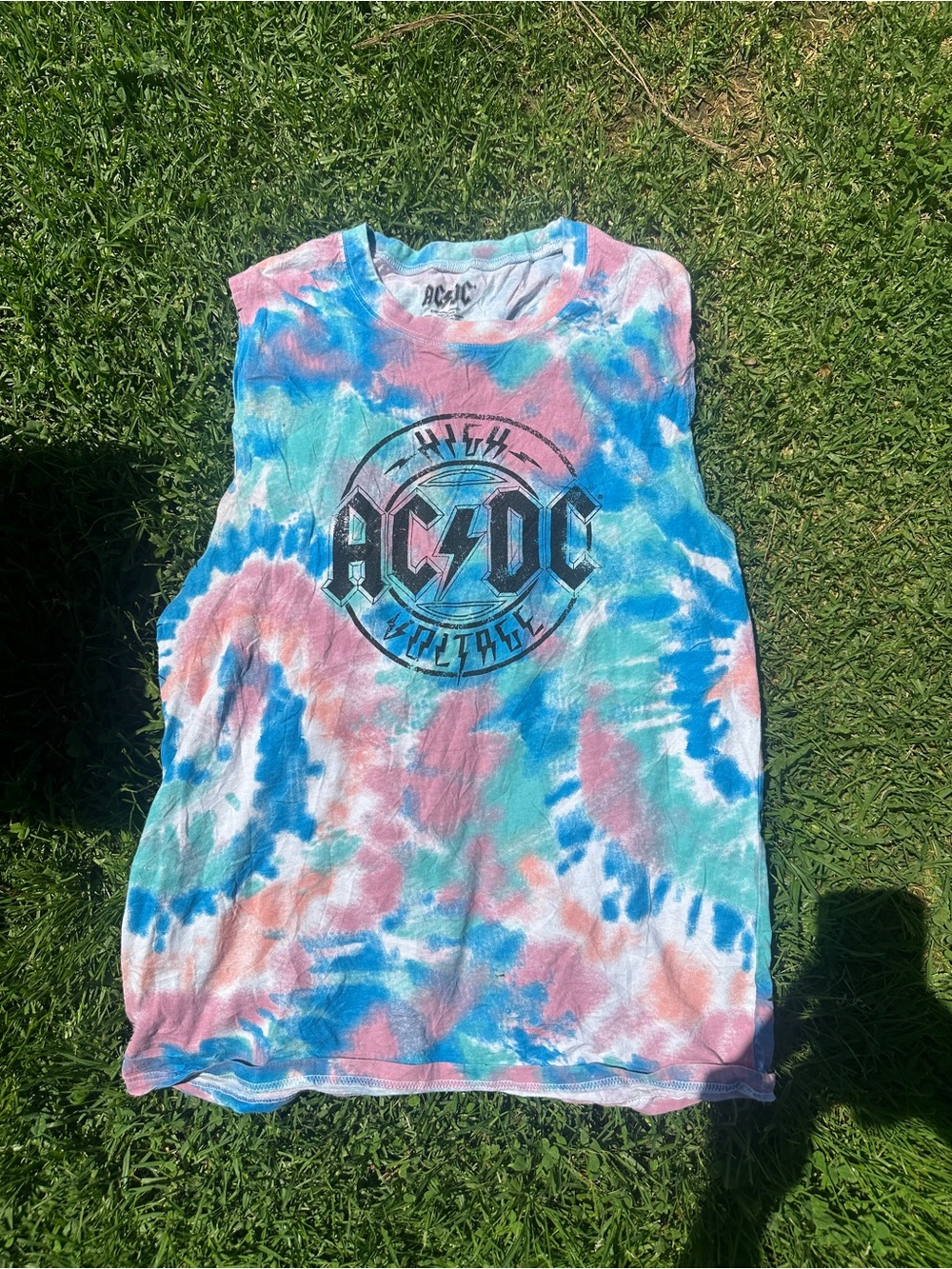 AC/DC Tie-Dye Sleeveless Tee - Pink Blue Mint - Official Band Tee